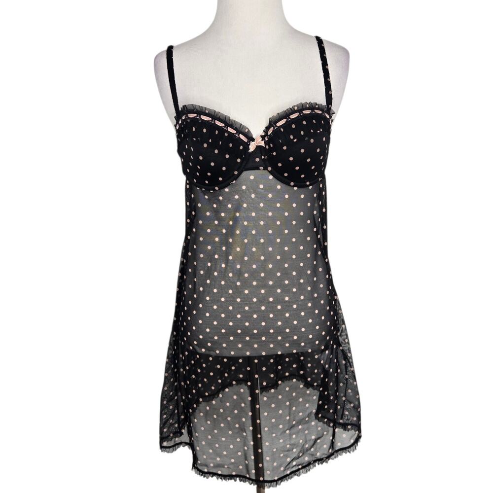 Etam French Lingerie Sheer Bustier Slip Coquette Polka Dot Sexy Women Medium